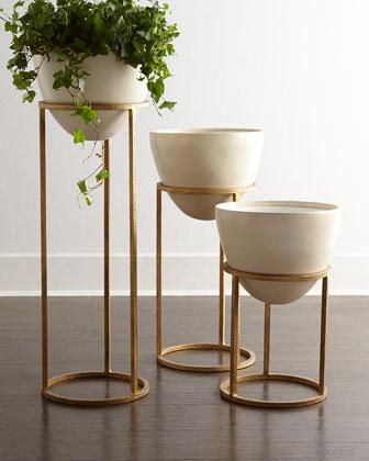 Decor/accessories - Cast from a biodegradable, eco-friendly stone composite containing no resin, these planters have removable fiberglass liners that keep the containers watertight ... Gold Planter, Diy Plant Stand, Plant Decor Indoor, Plant Stand Indoor, Planter Stand, House Plants Decor, Beverage Cooler, Plant Shelves, Steel Furniture