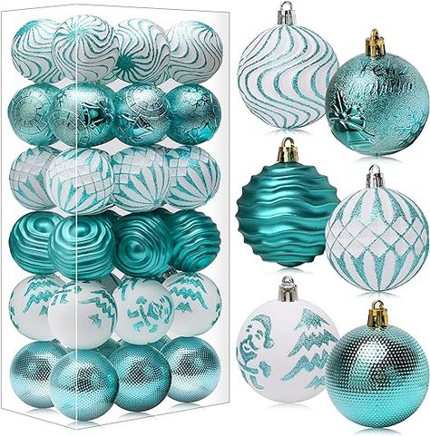 Christmas Ornaments Shatterproof Balls Decorations - 36pcs Teal Ornaments for Xmas Tree Small Christmas Baubles Set, 2.36inches | 60mm Teal Christmas Decorations, Teal Christmas Tree, Teal Christmas, Shatterproof Ornaments, Ball Decorations, Matte Painting, White Christmas Tree, Ornaments Christmas, Farmhouse Style Decorating