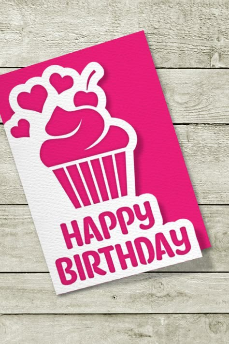 Layered Papercut Birthday Card with Cupcake SVG File#birthdaycard #cupcakecard #birthdaycake Happy Birthday Card Cricut, Free Svg Birthday Cards For Cricut, Cricut Joy Birthday Cards, Cricut Birthday Cards Free Svg, Birthday Svg Files Free, Birthday Cricut Ideas, Free Card Svg, Cricut Cards Ideas Cardmaking, Cricut Birthday Gifts