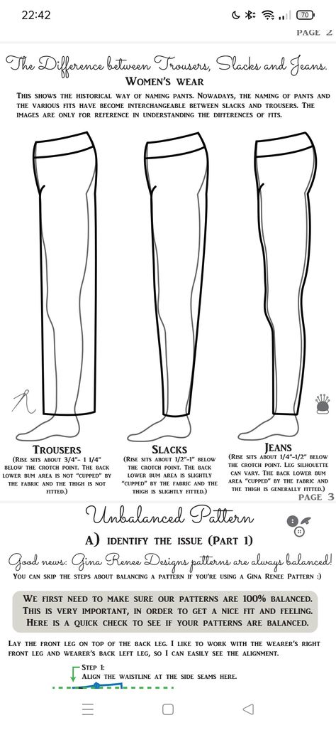 Pants fitting guide Gina Renee Designs saved in One Drive plus second guide, how to make a block from favourite pants pattern Pants Types, Pants Pattern Free, Trouser Pattern, One Drive, Plus Size Pants, Type Of Pants, Pants Pattern, Palazzo Pants, Waist Pants