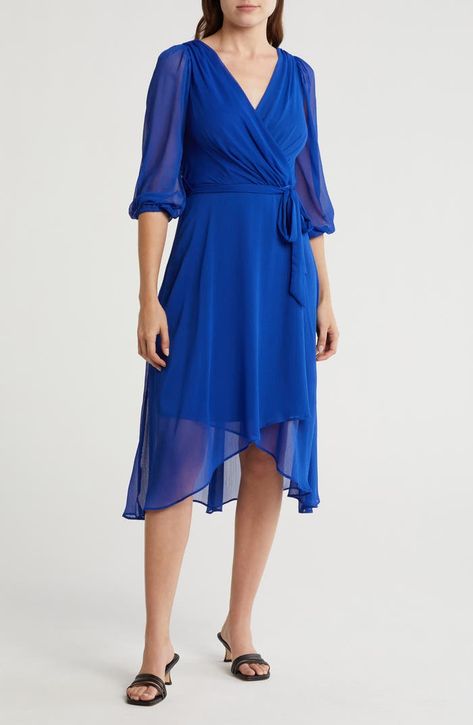 DKNY Wrap Front Tie Waist Long Sleeve Midi Dress | Nordstromrack Midi Dress With Sleeves, Long Sleeve Midi, Long Sleeve Midi Dress, Tie Belt, Chiffon, Midi Dress, Long Sleeve, Free Shipping