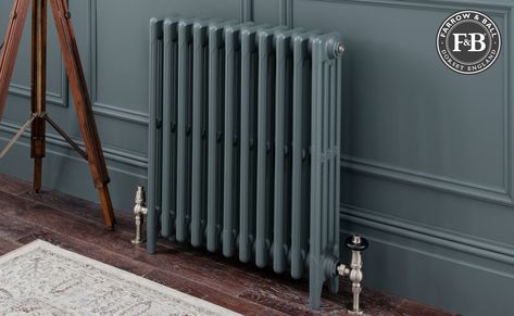 Victorian Radiators, Painted Radiator, Farrow Bal, Cast Iron Radiator, Iron Radiator, Duck Green, Hague Blue, Bad Accessoires, Column Radiators