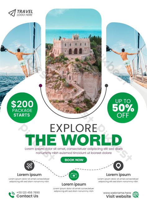 holiday vacation travel flyer explore the world poster template Destination Poster Design, Travel Design Poster, Tourism Flyer, Tourist Poster, Trip Poster, Holiday Poster Design, Tourism Design, Travel Flyer, World Poster