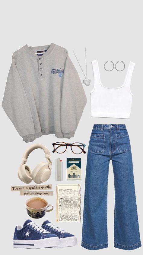 #outfitinspo #outfitinspiration #outfits #ootd #ootdinspo Outfits With Jackets Classy, Comfortable Outfit Aesthetic, Clothing Boards Aesthetic, Lana Core Outfit, Art Mom Aesthetic Outfit, Therapy Outfits, Online School Outfits, Outfit Layout Aesthetic, Dark Wash Jeans Outfit