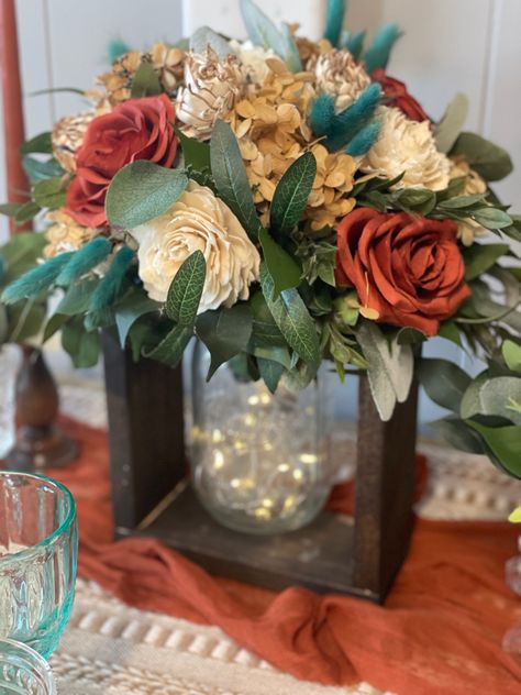 Teal Blue And Burnt Orange Wedding, Teal And Orange Wedding Ideas, Rust Orange And Turquoise Wedding, Spring Teal Wedding, Teal And Rust Centerpieces, Dark Teal And Burnt Orange Wedding Decorations, Dark Teal And Rust Orange Wedding Table, Turquoise And Burnt Orange Wedding, Rust And Teal Western Wedding