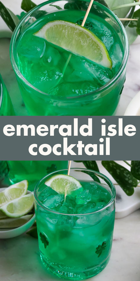 If you need a green cocktail for St. Patrick's Day, we have the perfect drink! Our Emerald Isle Cocktail is a well-balanced blend of apple-flavored rum, blue Curacao, sour apple liqueur, melon liqueur, and a splash of lemon-lime soda. Dark Green Alcoholic Drinks, Green Themed Alcoholic Drink, Green Alcoholic Drinks For A Party, Green Cocktails Recipes, Spongebob Drinks, Green Drinks Alcohol, Green Alcoholic Drinks, Dark Green Cocktail, Sour Apple Pucker