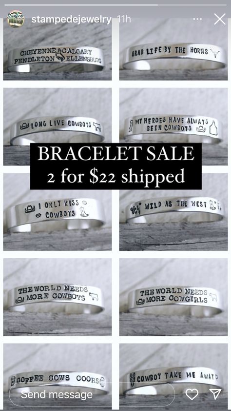 Western Stamped Jewelry, Metal Stamped Bracelet, Stamping Crafts, Bracelet Inspo, Metal Stamped Jewelry, Diy Jewlery, Stamped Bracelet, Hand Stamped Jewelry, Bracelet Ideas