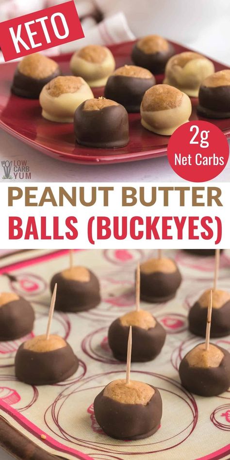 Keto Peanut Butter Balls (Buckeyes) Keto Peanut Butter Balls, Keto Peanut Butter, Breakfast Low Carb, Keto Christmas, Keto Candy, Butter Balls, Low Carb Low Sugar, Low Carb Sweets, Peanut Butter Balls