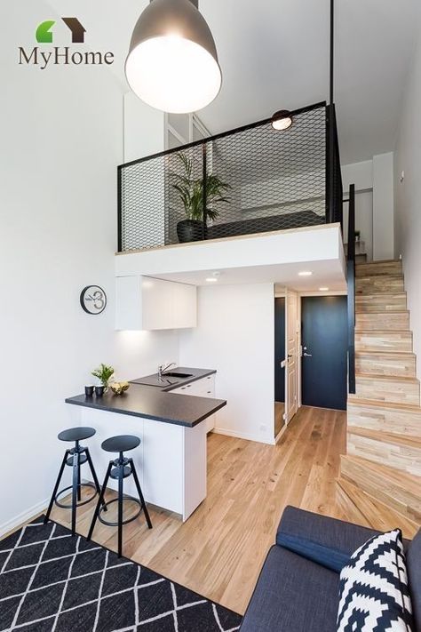 Loft Type House, Small Loft Apartments, Incredible Tiny Homes, Tiny Loft, Asma Kat, Loft House Design, Tiny House Interior Design, Loft Interior Design, Small House Interior