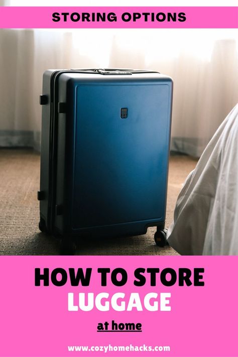 Discover the 6 perfect spots in your home to store luggage bags in! #howtostoreluggage #howtostorebags #luggageorganization #luggage #travelbags #luggage Where To Store Suitcases At Home, How To Store Suitcases At Home, Luggage Organization, How To Store, Suitcases, Home Hacks, Luggage Bags, Travel Bags, At Home