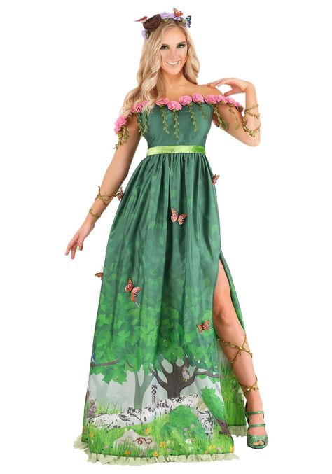 Nature Fancy Dress, Nature Costume, Mother Nature Costume, Epic Costumes, Nature Outfits, Costume For Women, Nylon Dress, Nature Dress, Fancy Dress Costume