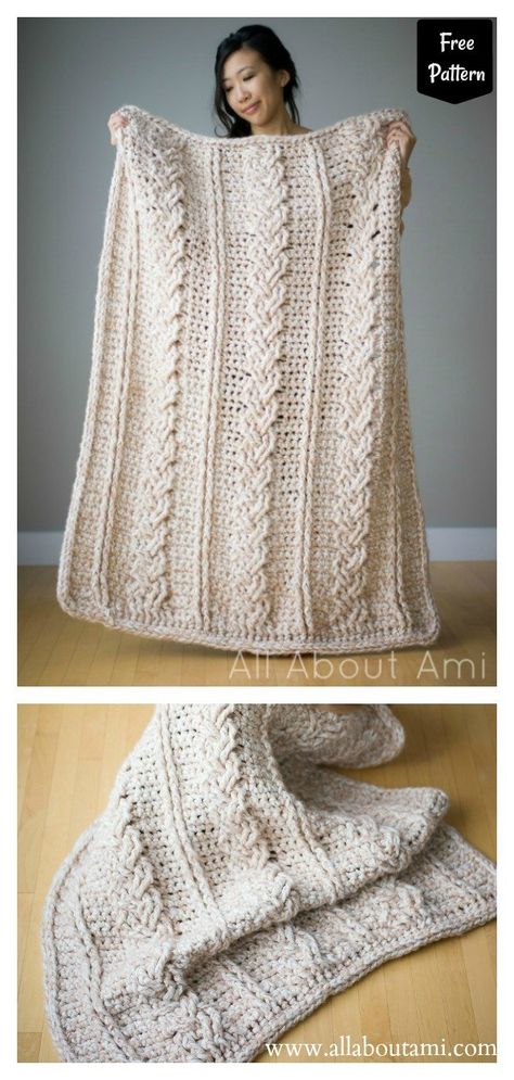 Chunky Braided Cable Blanket Free Crochet Pattern Crochet Cable Blanket, Chunky Yarn Crochet Pattern, Crochet Baby Blanket Tutorial, Cable Blanket, Cable Crochet, Modern Haken, Chunky Crochet Blanket Pattern, Knit Afghan, Crochet Cable Stitch