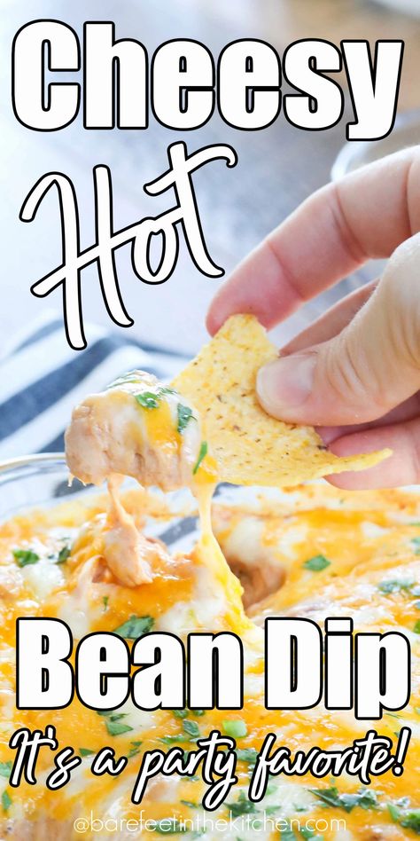 Hot Bean Dip Bean Dip Recipes Refried, Homemade Bean Dip, Cheesy Bean Dip, Different Dips, Hot Bean Dip, Appetizer Dips Hot, Easy Bean Dip, Refried Bean Dip, Refried Bean