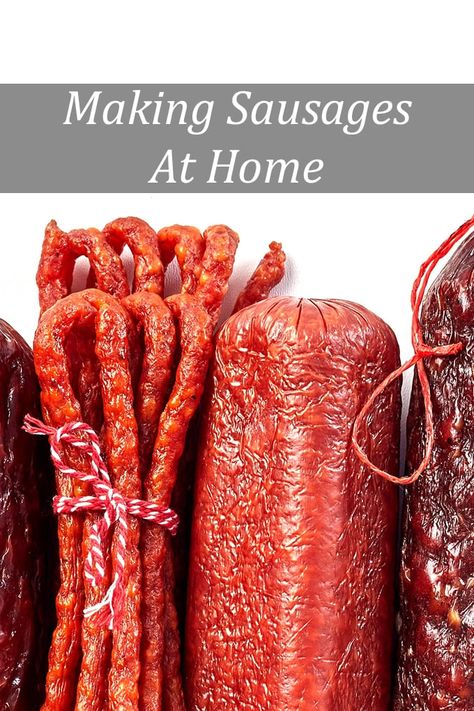 In this series we show you how to make sausages at home without any special equipment. And then, we show you how you can use a few inexpensive extra tools to up your sausage game. Enjoy! via @thecookful Snack Stick Recipe, Venison Sausage Recipes, Brats Recipes, Sausage Making Recipes, Home Made Sausage, Homemade Jerky, Homemade Sausage Recipes, Wild Game Recipes, Homemade Sausage