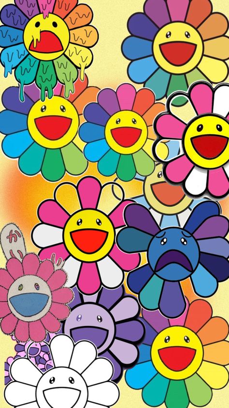 #Muriakami #Flowers #Colours #Wallpapers #Coulrful #Rainbow #Coulor #Japan #Wallpaper Japan Wallpaper, Murakami Flower, Rainbow Flower, Rainbow Flowers, Art Room, Rainbow, Wallpapers, Japan, Drawings