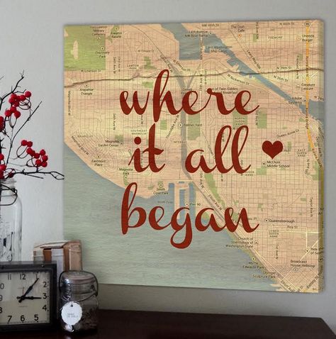 Where It All Began, Vintage Map, Wooden Sign, Fell In Love, A Heart, In Love, Map, Canvas, Flowers