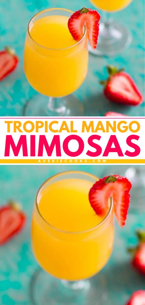 This alcoholic drink is a simple summer cocktail you don't want to miss! You'll want to make a pitcher of this easy mimosa recipe for your Labor Day party ideas. Everyone will want to have refills of Tropical Mango Mimosa Cocktail! Mango Mimosa Recipe, Easy Mimosa Recipe, Mimosa Recipe Easy, Mango Mimosa, Easy Mimosa, Classic Mimosa, Mimosa Drink, Mimosa Cocktail, Fun Drinks Alcohol