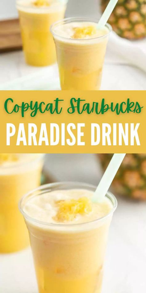 Tropical Refresher Starbucks, Flavored Syrup Drink Recipes, Pineapple Paradise Drink, Pineapple Refresher Starbucks, Pineapple Passionfruit Lemonade, Starbucks Paradise Drink, Blender Creations, Pineapple Refresher, Paradise Drink