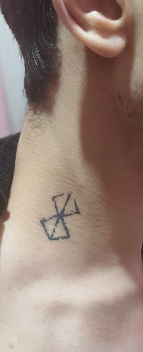 Anime Tattoos Minimalist, Anime Tattoo Designs Men, Berserk Eclipse Tattoo, Small Cyberpunk Tattoo, Tattoo Ideas For Men Anime, Lowkey Anime Tattoos, Berserk Brand Of Sacrifice Tattoo, Dostoevsky Tattoo, Small Anime Tattoos For Men