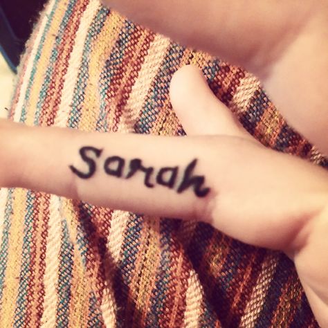 Finger Tattoo Name - Sarah Sarah Name, Sarah Tattoo, Tattoo On Hand, Tattoo Name, Finger Tattoo, Name Tattoo Designs, About Tattoo, Name Tattoo, Name Tattoos