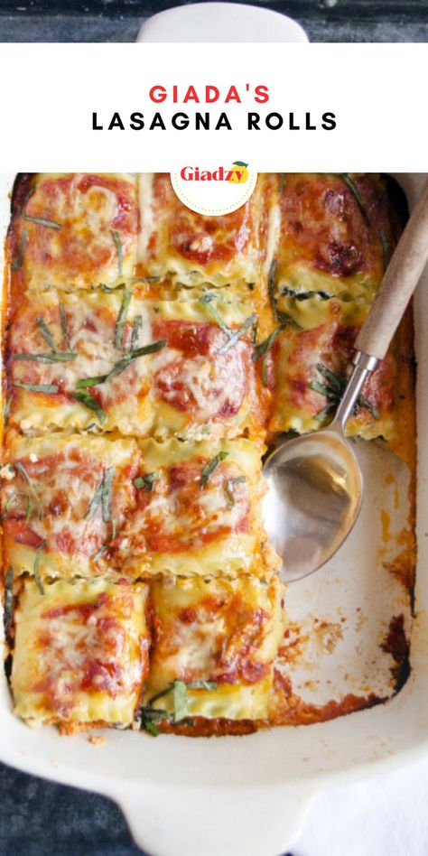 Giada Lasagna, Lasagna Rolls Recipe, Giada De Laurentiis Recipes, Giada Recipes, Lasagne Recipes, Classic Lasagna, Lasagna Rolls, Individual Servings, Lasagna Recipe