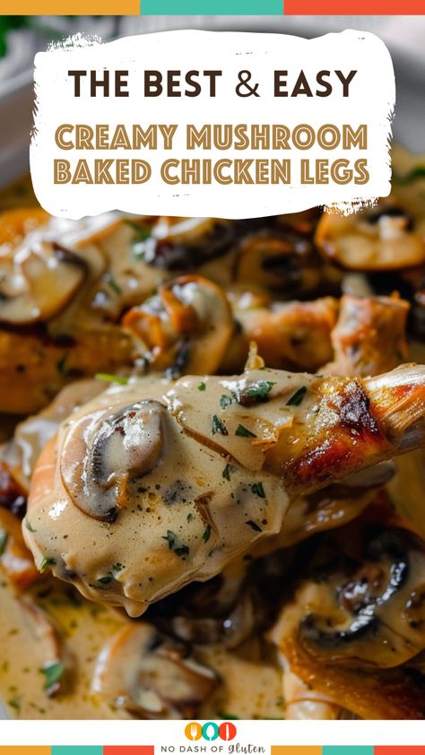 Creamy Mushroom Baked Chicken Legs Chicken Leg Mushroom Recipes, Creamy Baked Chicken Legs Recipes, Baked Chicken Legs With Gravy, Drumstick Chicken Recipes Cream Of Mushroom, Recipes With Chicken Legs Easy, Chicken Legs And Rice Casserole Recipes, Cream Of Mushroom Chicken Legs Baked, Baked Chicken Legs With Cream Of Chicken, Creamy Chicken Leg Recipes