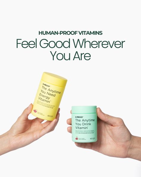 We're on a mission to help you enjoy the moments that matter most H-PROOF® is built on the idea that science-supported vitamins can help you feel good despite the downsides of aging H-PROOF = Human-PROOF About our doctor-developed Vitamins: The Anytime You Drink Vitamin®: 🍷 Supports alcohol metabolism* 💚 Promotes liver health* 💦 Restores vital nutrients* The Anytime You Need Energy Vitamin™: 🔆 Promotes jitter-free energy production⁠*⁠ 🔆 Supports focus and alertness⁠*⁠ 🔆 Prevents afternoo... Pill Packaging Design, Women Health Vitamins, Pill Packaging, Vitamin Brands, Product Ads, Avon Skin Care, Skincare Products Photography, Energy Logo, Juice Branding