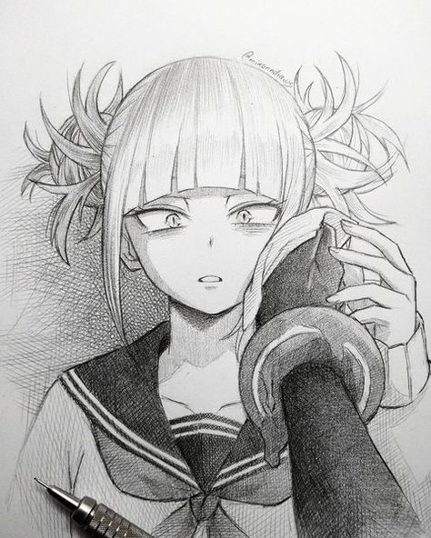 Instagram My Hero Academy Drawing, Easy Manga Drawings, My Hero Academy, Simple Anime, Toga Himiko, Random People, Art Pencil, Anime Drawing, Black And White Drawing