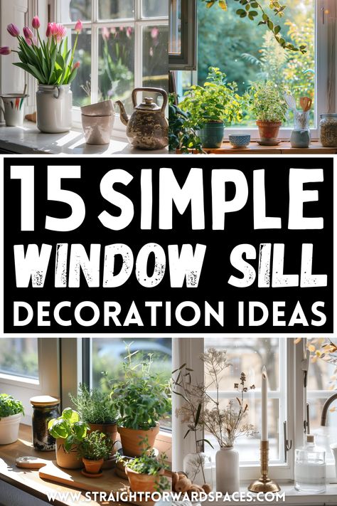 15 simple window sill decoration ideas, features lots of plants, flowers, herbs, candles, mason jars and other cute decor items. Front Window Decor Ideas, How To Style Kitchen Windowsill, How To Style A Window Sill, Kitchen Windowsill Styling, Flowers In Windowsill, How To Decorate Kitchen Window Sill, Kitchen Sill Decor, Flowers On Window Sill Outside, Kitchen Windowsill Decor Ideas