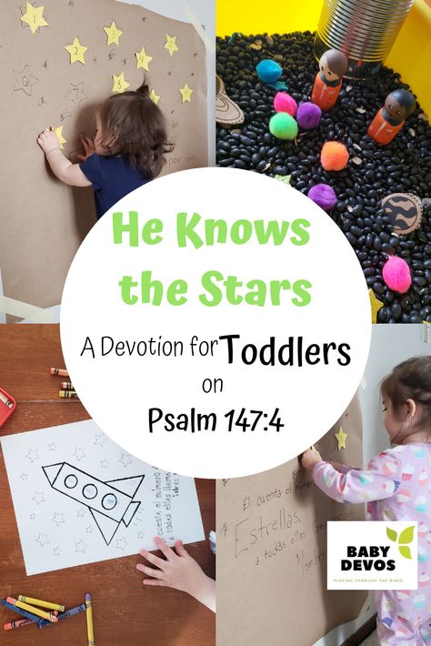 Devotions For Preschoolers, Toddler Bible Activities, Kids Devotional Ideas, Preschool Devotions, Kindergarten Sunday School, Psalm 147 4, Toddler Bible Lessons, Toddler Sunday School, Mae Jemison