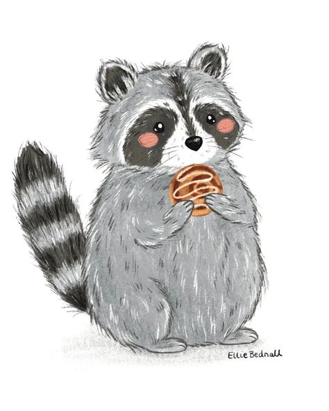 Cute Raccoon Drawing, Cookie Drawing, Raccoon Drawing, Raccoon Illustration, Raccoon Print, Baby Wall, Cute Raccoon, Cute Paintings, Mushroom Art