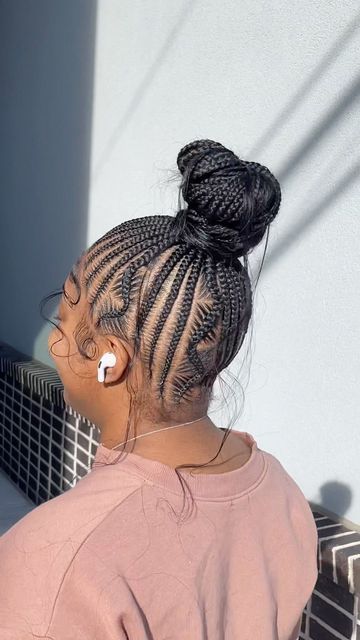 KEE THE HAIRSTYLIST 🌟 on Instagram: "I fell in love with these 😍😍  Service: Stitch Ponytail + 2 Body Wave Human Hair Bundles (Hair & Designs Included)💗  #atlbraids #atlknotlessbraids #atlantabraids #knotlessbraids #atlantahairstylists #atlbraider #stitchbraids #atlstitchbraids #atlfeedinbraids" Braided Stitch Ponytail, Ponytail Stitch Braid Style, Ponytail With Stitch Braid On The Side, Stitch Braid Ponytail For Black Women, Small Braid Ponytail, Stitch Ponytail Braids, Small Braided Ponytail, Sleek Braided Bun, Stitch Braided Ponytail