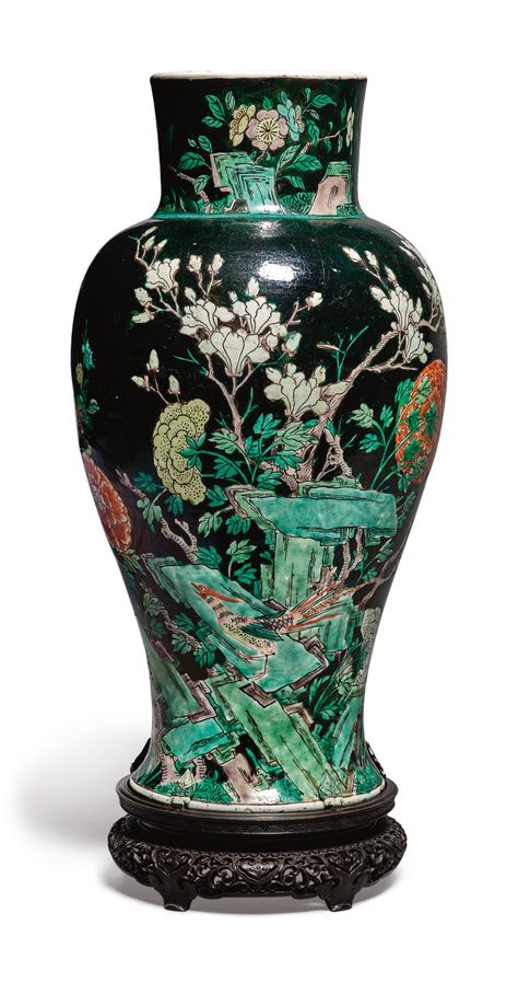 A FAMILLE-NOIRE 'BIRD AND FLOWER' BALUSTER JAR, QING DYNASTY, 19TH CENTURY | The Hundred Antiques: Fine & Decorative Asian | 2020 | Sotheby's Chinese Arts And Crafts, Chinese Figurines, Asian Vases, Chinese Pottery, Antique Bottles, National Gallery Of Art, Chinese Ceramics, Asian Antiques, Enamels