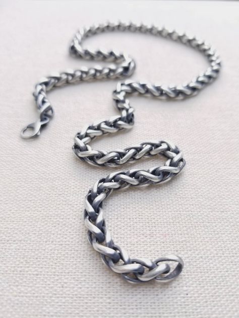 Thick Woven Snake Chain Necklace, Antiqued 8mm wide Sterling Silver Snake Chain Necklace, Heavy Chain Necklace, Statement Necklace for Him Heavy Chain Necklace, Necklace For Him, Bezel Earrings, Snake Chain Necklace, Heavy Chain, Woven Chain, Opal Studs, Silver Snake Chain, Necklace Statement