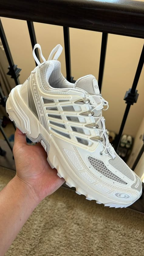 Salomon Salomon ACS Pro White Vanilla Ice Lunar Rock | Grailed Salomon Acs Pro Outfit, Salomon Acs Pro, Salomon Acs, Salomon Sneakers, Guys Fashion Casual, Salomon Shoes, Shoe Wishlist, Aesthetic Streetwear, Dad Shoes