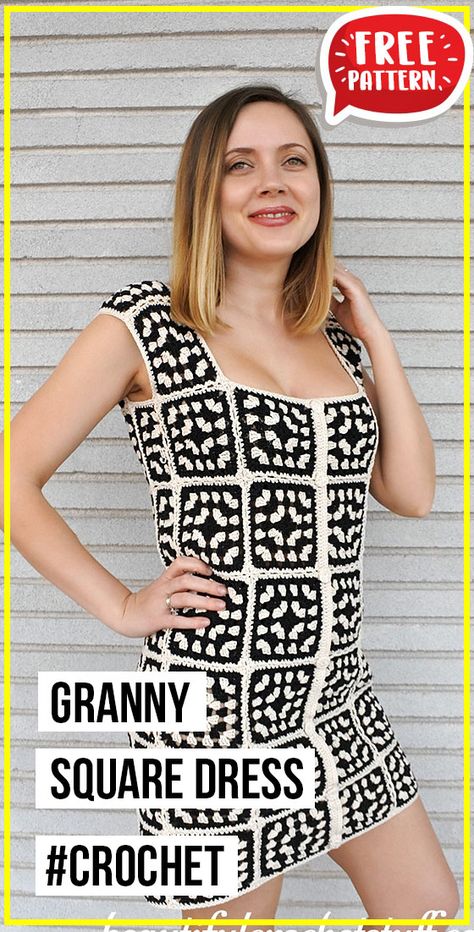 crochet Granny Square Dress free pattern - FREE Crochet Dress Pattern for Beginners. Click to Get the Pattern #Dress #crochetpattern #crochet via @shareapattern.com Crochet Dress For Beginners, Crochet Dress Square, Crochet Dress Granny Square, Crochet Granny Square Dress Pattern Free, Granny Square Dress Pattern Free, Free Crochet Dress Pattern, Crochet Granny Square Dress Pattern, Crochet Granny Dress, Beauty And The Beast Crochet