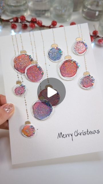 Christmas Card Art Artwork, Christmas Greeting Card Ideas, Painted Christmas Cards Watercolors, Circular Painting, Easy Christmas Cards Handmade Diy Simple, Kids Greeting Cards Ideas, Easy Christmas Card Ideas, Homemade Christmas Card Ideas, Easy Christmas Cards