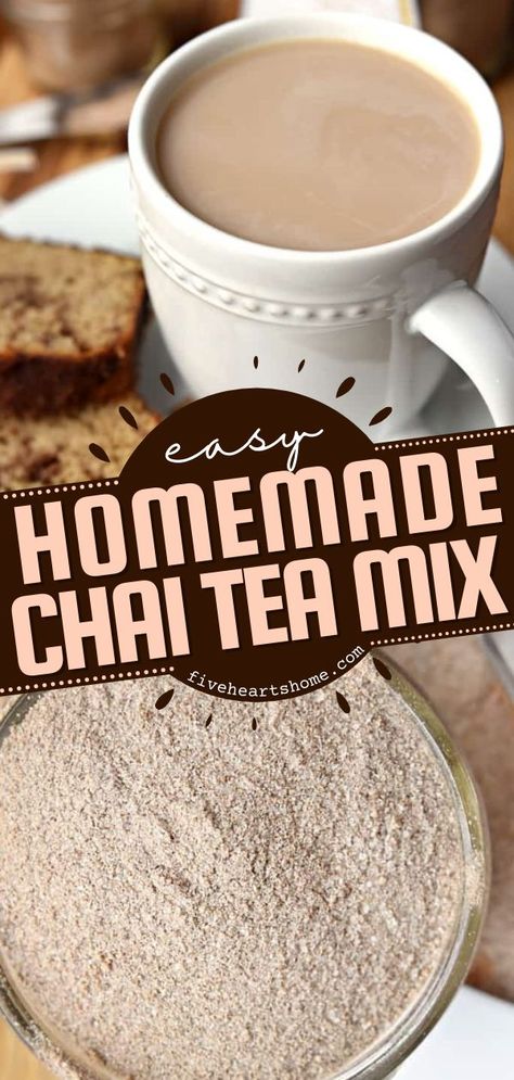 Chai Tea Mix, homemade food gift, fall drinks Chia Latte Recipe, Chai Mix Recipe, Chai Latte Mix Recipe, Chia Tea Latte Recipe, Cookie Mix In A Jar Recipe, Diy Coffee Drinks, Homemade Chai Tea, Chai Tea Recipe, Tea Latte Recipe