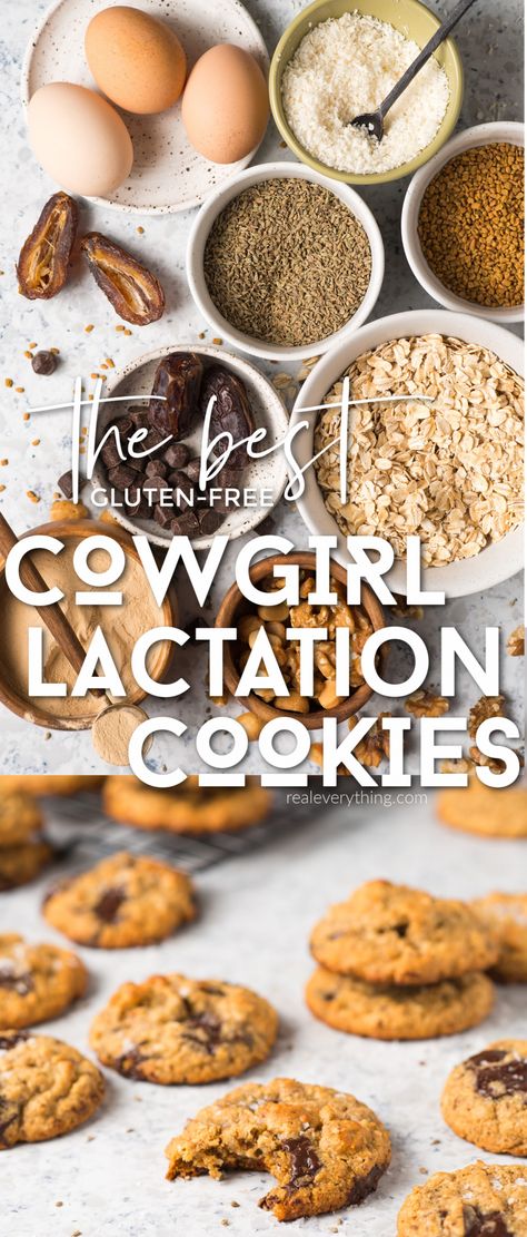 The BEST Cowgirl Cookies | Gluten-free with Lactation Cookie Option - Real Everything Best Lactation Cookies, Breastfeeding Cookies, Cowgirl Cookies, Lactation Cookies Recipe, Breastfeeding Snacks, Breastfeeding Foods, Lactation Recipes, Lactation Cookies, Brewers Yeast