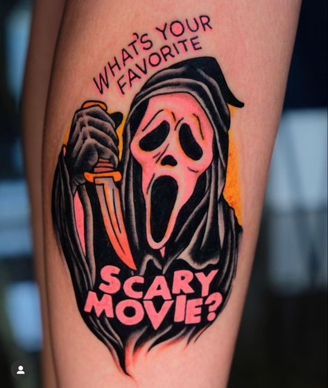 Scream Tattoo, What's Your Favorite Scary Movie, Horror Movie Tattoos, Omerta Tattoo, Movie Tattoo, Movie Tattoos, Scary Tattoos, Tattoo Inspiration Men, Tattoos For Black Skin