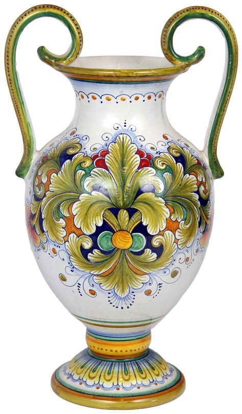 italian style pottery | Italian Ceramic handled Table Vase - Acanthus style - 42cm high x 25cm ... Deruta Pottery, Italian Majolica, Majolica Pottery, Vase Ceramic, Italian Pottery, Table Vase, Italian Ceramics, Keramik Vase, Italian Art