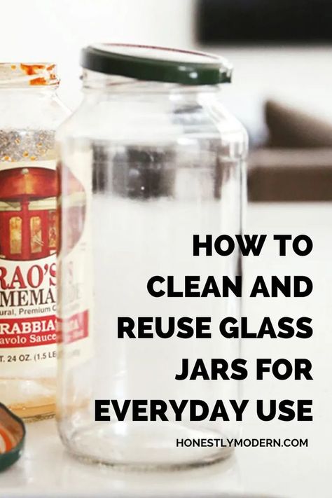 Forget mason jars. Save money and reduce waste by cleaning and reusing all the glass jars and bottles you already buy. Check out this guide with lots of tips to upcycle all your great glass containers. | #HonestlyModern #zerowaste #upcycleglassjars #FamiliesDoZeroWaste Reuse Glass Jars, Upcycle Glass Jars, Waste Free Living, Large Mason Jars, Small Mason Jars, Zero Waste Living, Zero Waste Lifestyle, Honey Jar, Eco Friendly Living