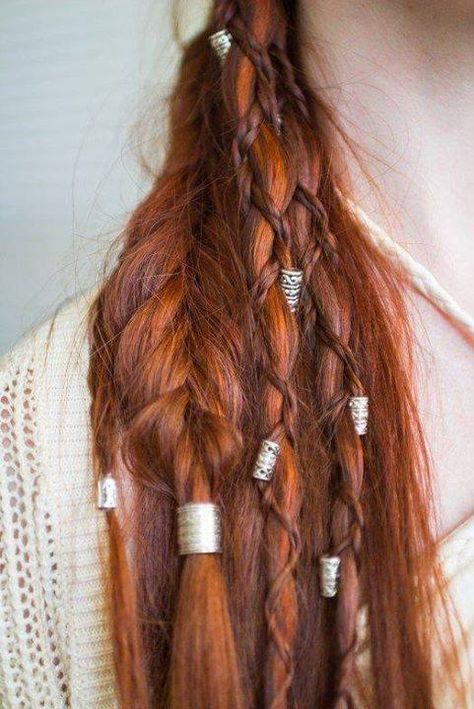 dwarf hair beads Viking Braids, Top Braid, Curly Crochet Hair Styles, Viking Hair, Long Red Hair, Braids With Beads, Braid Hairstyles, Hair Beads, Long Red