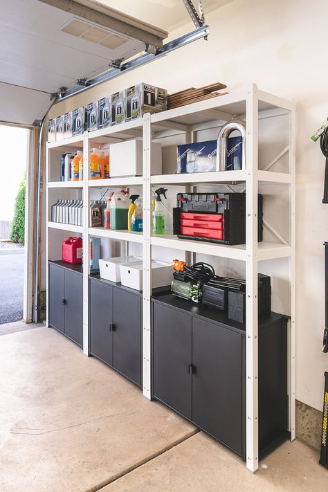 Garage Cabinets Organization, Ikea Bror, Shelving For Garage, Best Garage Shelving, Garage Storage Inspiration, Garage Organisation, Garage Shelves, Garage Renovation, Garage Storage Shelves