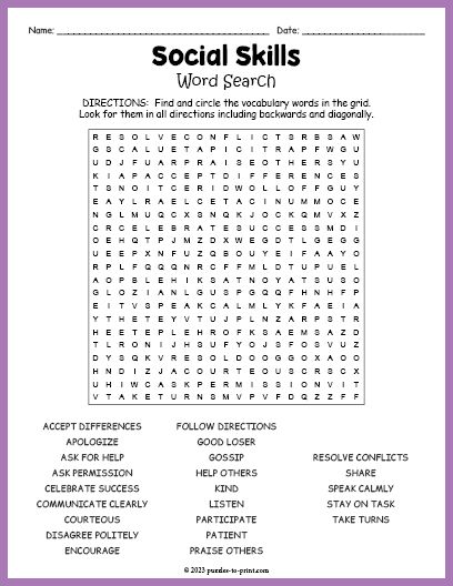 Middle School Word Search Free Printable, Middle School Social Work Activities, Social Emotional Learning Worksheets, Kindness Worksheets Free Printable, Rbt Activities, Social Emotional Worksheets, Social Skills Middle School, Kindness Worksheets, Social Emotional Learning Middle School