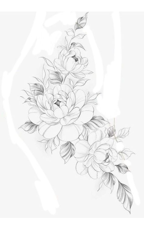 Flower Tattoos Peonies, Side Thigh Flower Tattoos Women, Fine Line Peony Tattoo Design, Peonies Back Tattoo, Magnolia And Rose Tattoo, Peony Thigh Tattoos Women, Delicate Peony Tattoo, Peony Floral Tattoo, Peony Hip Tattoo