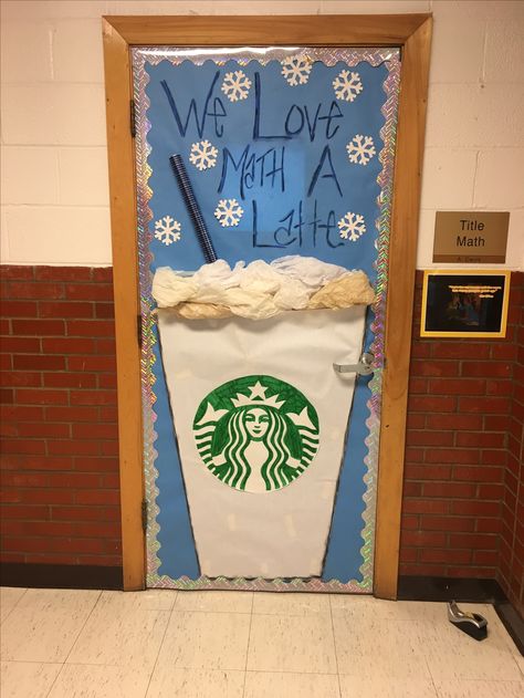 We Love Math A Latte!! Winter door decoration. January Door Decorations, Holiday Classroom Doors, Winter Door Decorations Classroom, Winter Classroom Door, Teacher Door Decorations, Door Decorations Classroom Christmas, Classroom Christmas Decorations, Holiday Door Decorations, Christmas Door Decorating Contest