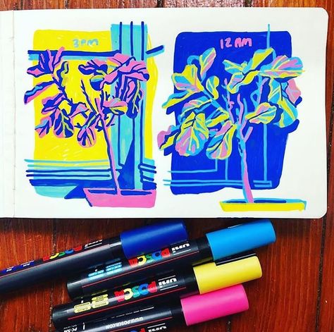 Celebrate spring with bright colors! Sarah Robbins of @sarahrobbinsdraws uses Uni-Posca Paint Markers to create her vivid illustrations.… Posca Pens, Posca Marker, Posca Art, Arte Inspo, Arte Sketchbook, Marker Drawing, Paint Marker, Sketchbook Inspiration, Color Pencil Drawing