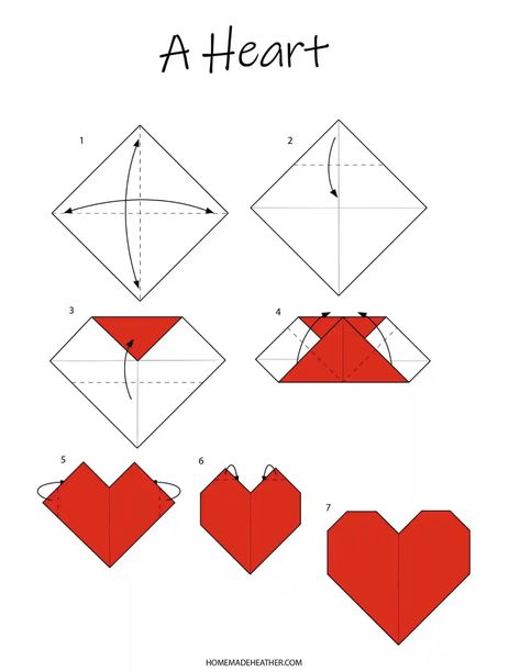 Easy Origami Heart Printable Origami Heart Instructions, Origami Printables, Easy Origami Heart, Origami Sheets, Origami Templates, Easy Birthday Gifts, Origami Shapes, Beautiful Origami, Heart Envelope