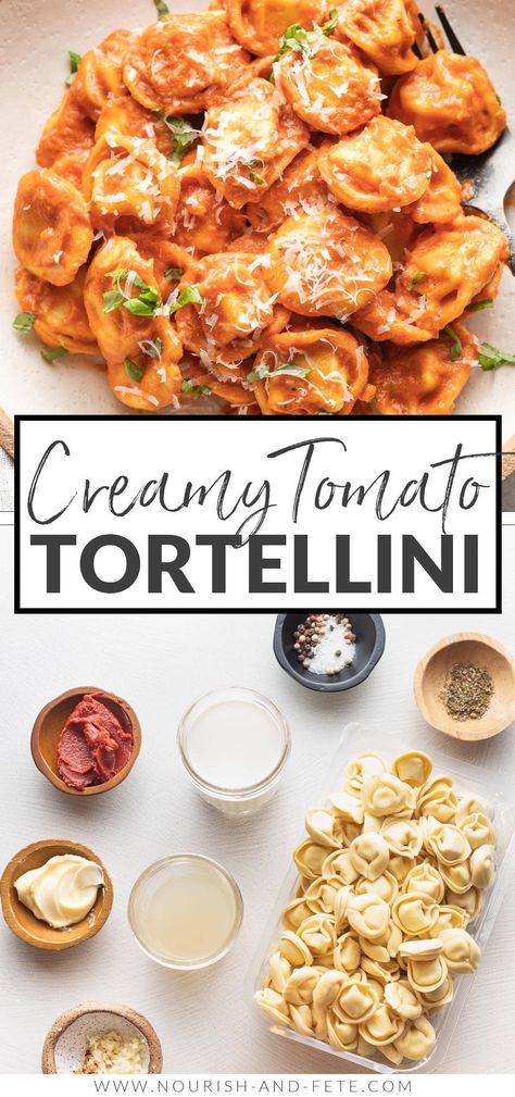 This easy recipe for tortellini with creamy tomato sauce will help you make a delicious, real food dinner in just 15 minutes! The tortellini cook right in the sauce for a true one pan wonder with rich flavor. Cheese Tortellini Sauce Recipes, Creamy Tortellini Pasta, Tortellini Sauce Recipes, Easy Tortellini Recipes, Cheese Tortellini Recipes, Rose Pasta, Real Food Dinner, Chicken Tortellini, Tortellini Recipes